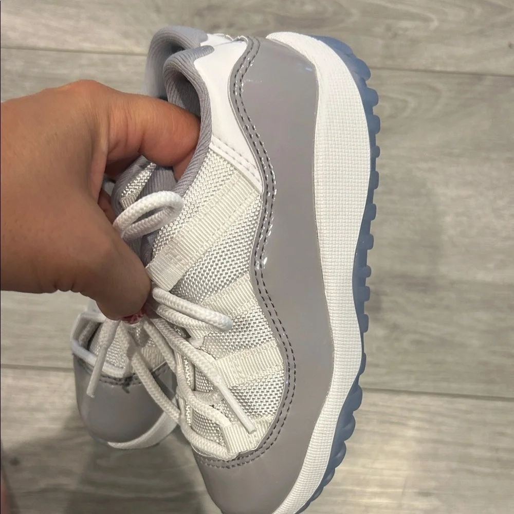 NWOT Nike Kids Air Jordan Retro 11 Low - Grey and White with Ice Blue Sole